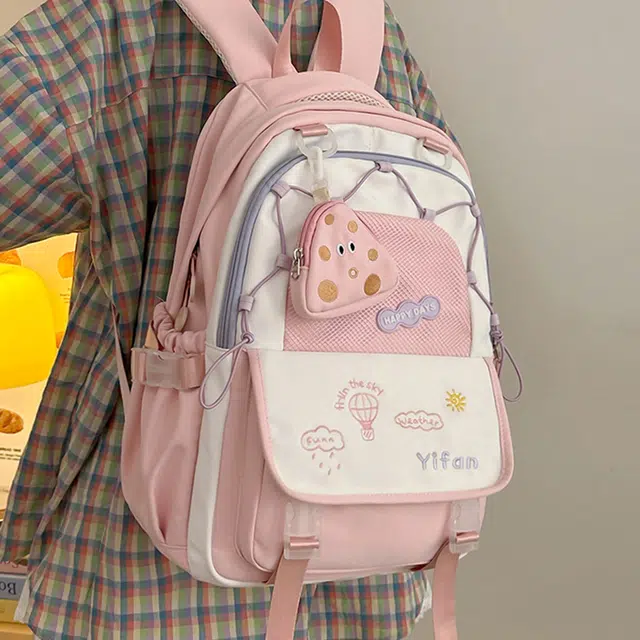 纳兰杜 书包女小学初中高中学生大容量高颜值学院风可爱百搭 织物 双肩包 大号 女款 黄色/粉色/蓝色