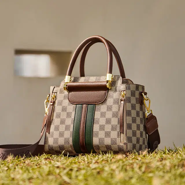 纳兰杜 手提包女优雅气质精致百搭老花经典复古实用妈妈款 合成革 托特包单肩斜挎包 常规 女款 卡其色