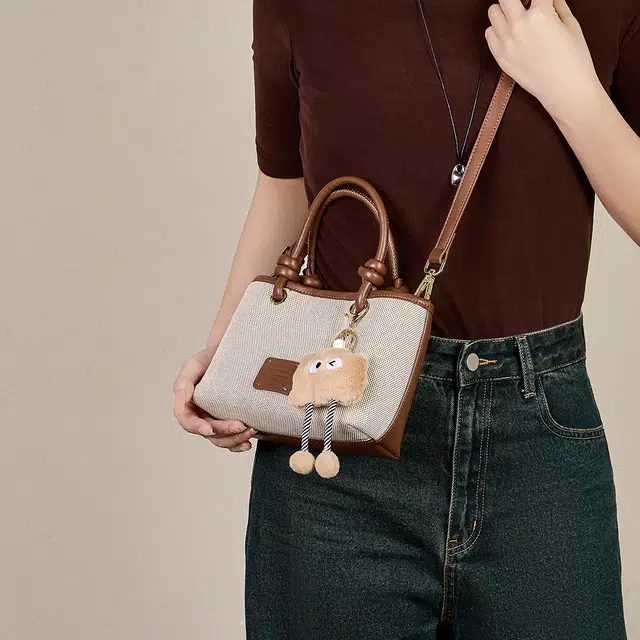 纳兰杜 时尚简约撞色 织物 单肩包手提包 小号 女款 卡其色