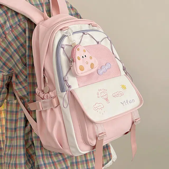 纳兰杜 书包女小学初中高中学生大容量高颜值学院风可爱百搭 织物 双肩包 大号 女款 黄色/粉色/蓝色