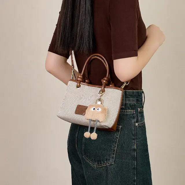 纳兰杜 时尚简约撞色 织物 单肩包手提包 小号 女款 卡其色