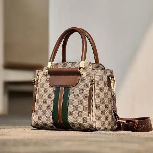 纳兰杜 手提包女优雅气质精致百搭老花经典复古实用妈妈款 合成革 托特包单肩斜挎包 常规 女款 卡其色