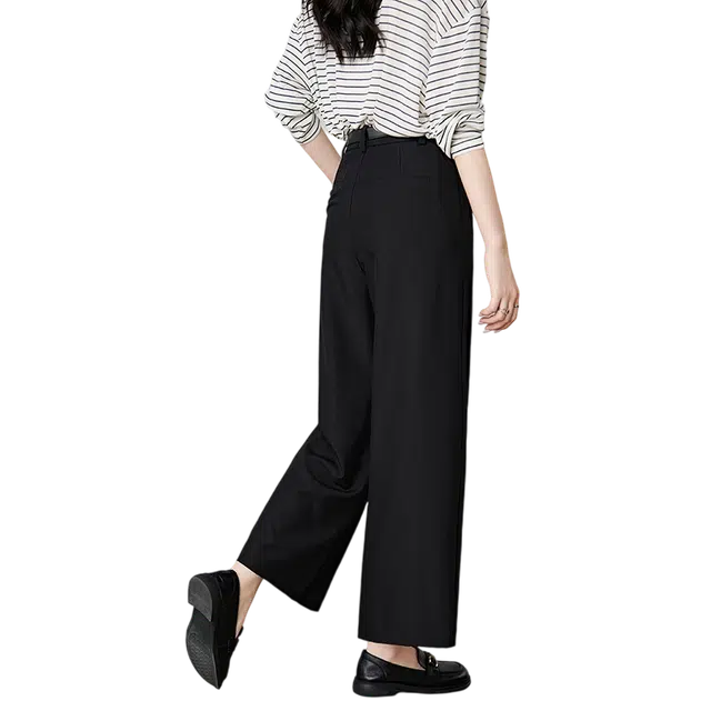 晚白 气质通勤纯色阔腿高腰休闲裤 女款