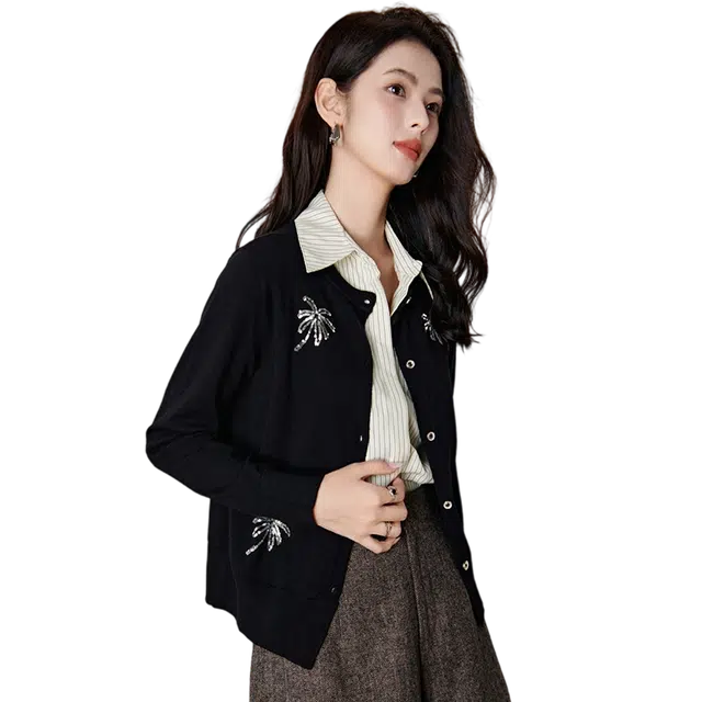 晚白 亮片休闲亲肤含羊毛通勤风针织衫 女款