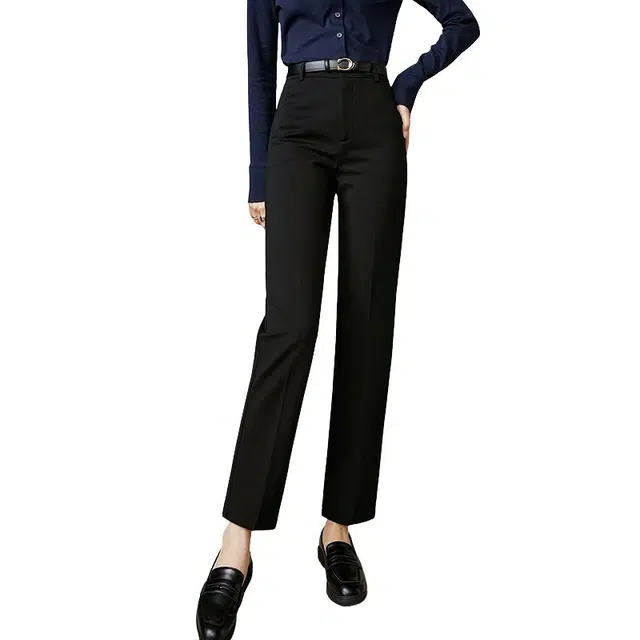 晚白 高腰版型小脚裤口有弹力通勤减龄休闲裤 女款