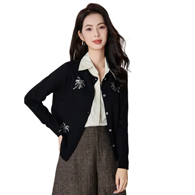 晚白 亮片休闲亲肤含羊毛通勤风针织衫 女款