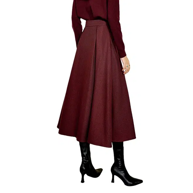 晚白 高腰版型大摆裙摆有里衬口袋设计休闲长裙 女款