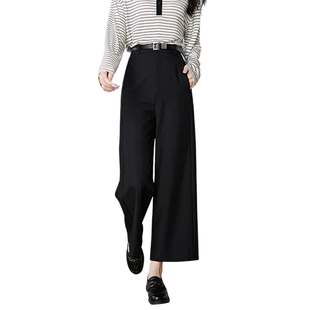 晚白 气质通勤纯色阔腿高腰休闲裤 女款