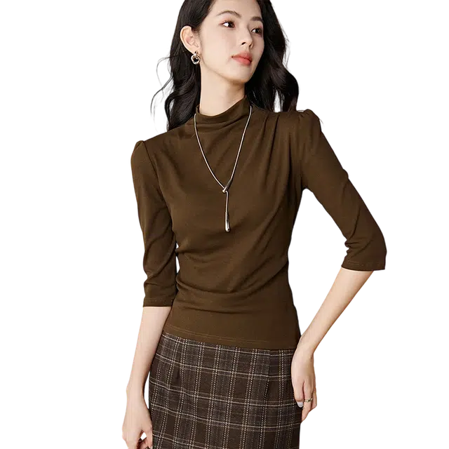 晚白  纯色亲肤休闲弹力时尚百搭 打底衫 女款