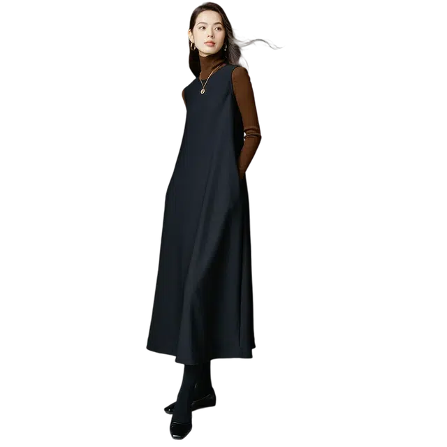 晚白 高弹减龄休闲百搭无袖连衣裙 女款