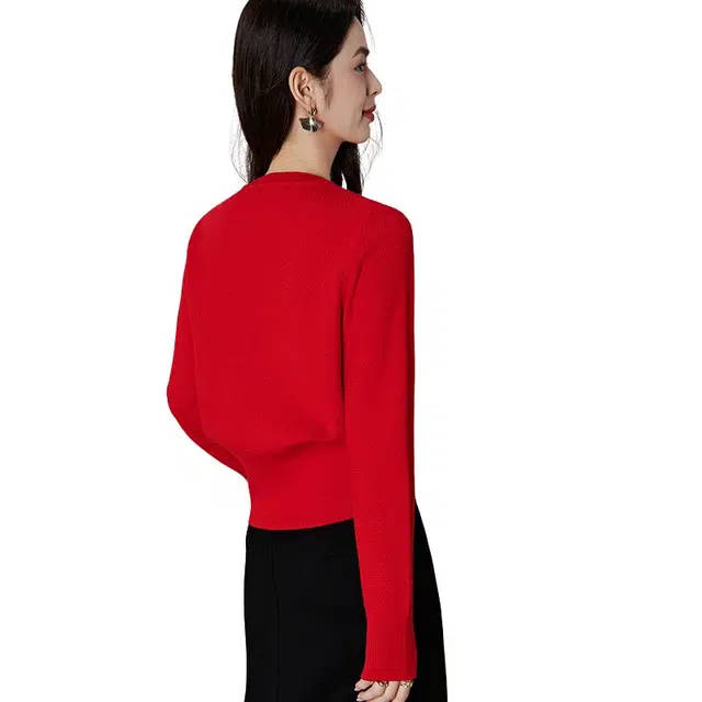 晚白 简约圆领排扣设计超弹弹力针织外套 女款