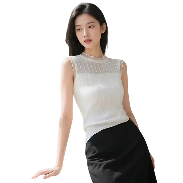 晚白 小立领内搭叠穿百搭时尚针织衫 女款