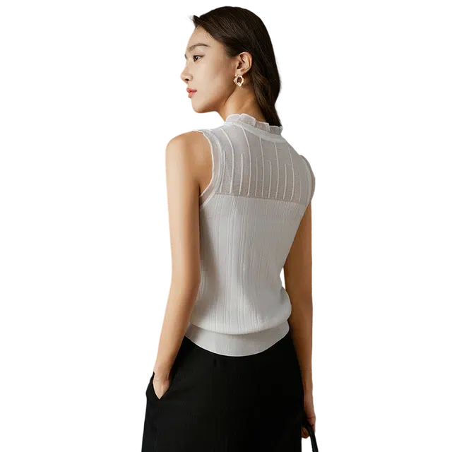 晚白 小立领内搭叠穿百搭时尚针织衫 女款