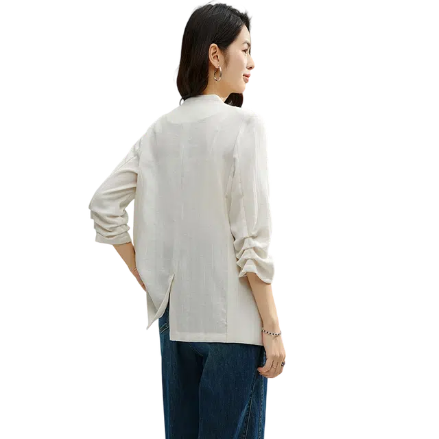 晚白 收腰显瘦弹力七分袖翻领通勤风西装 女款