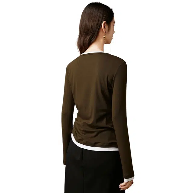 晚白  高弹力修身版型不扎肤内搭  常规打底衫 女款 深咖色