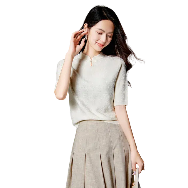 晚白 气质减龄文艺风时尚轻中式弹力针织衫 女款