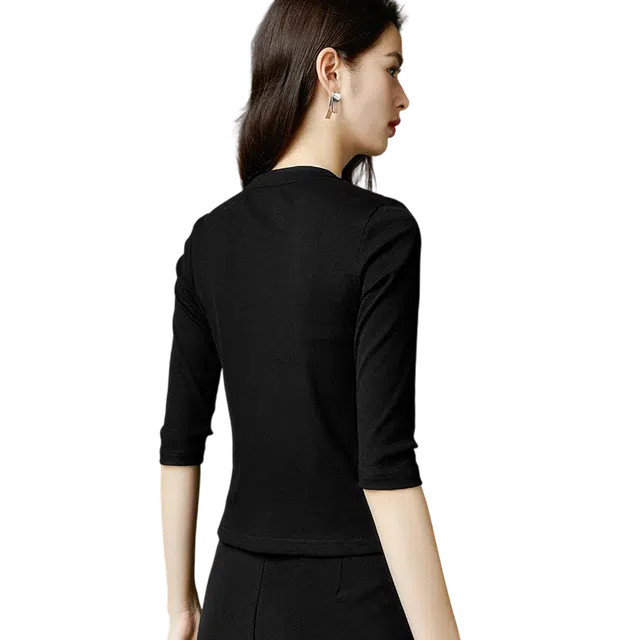 晚白 简约修身上衣气质纯色弹力显瘦打底衫 女款