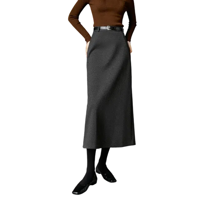 晚白 高腰减龄休闲百搭通勤半裙直筒长裙 女款