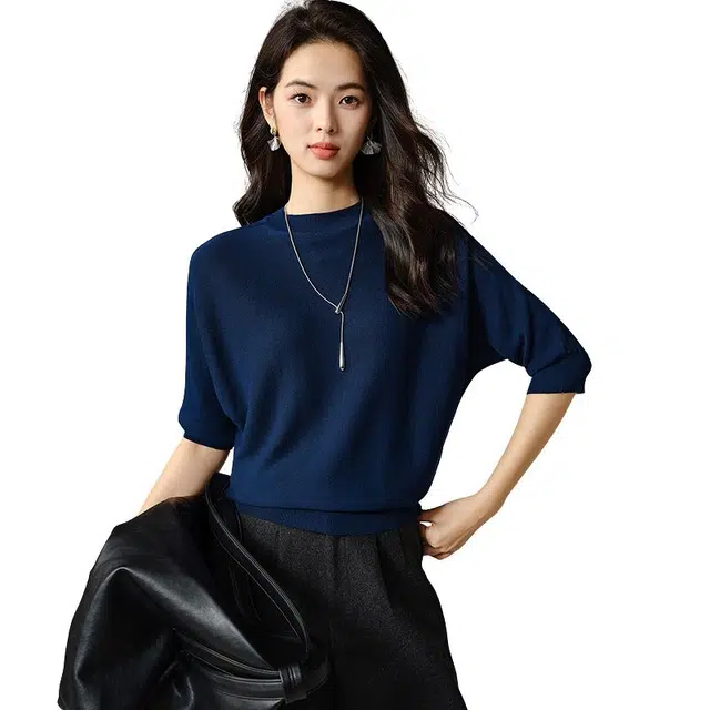 晚白 吸湿透气有弹力抗过敏针织衫 女款