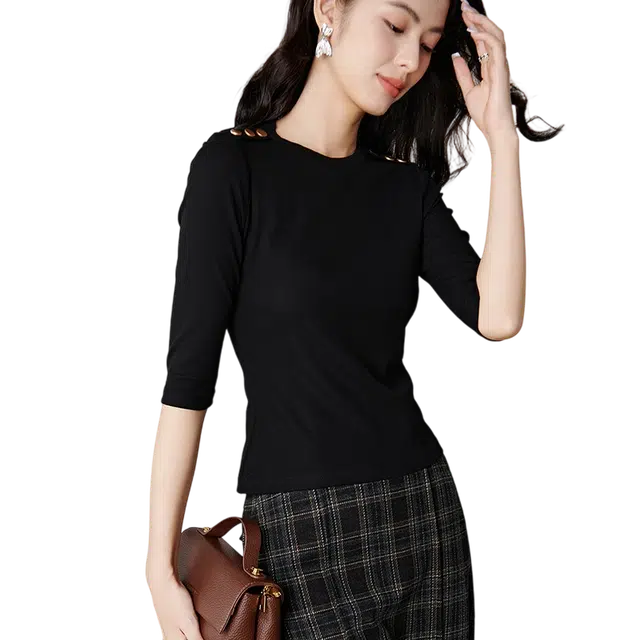 晚白 简约修身上衣气质纯色弹力显瘦打底衫 女款