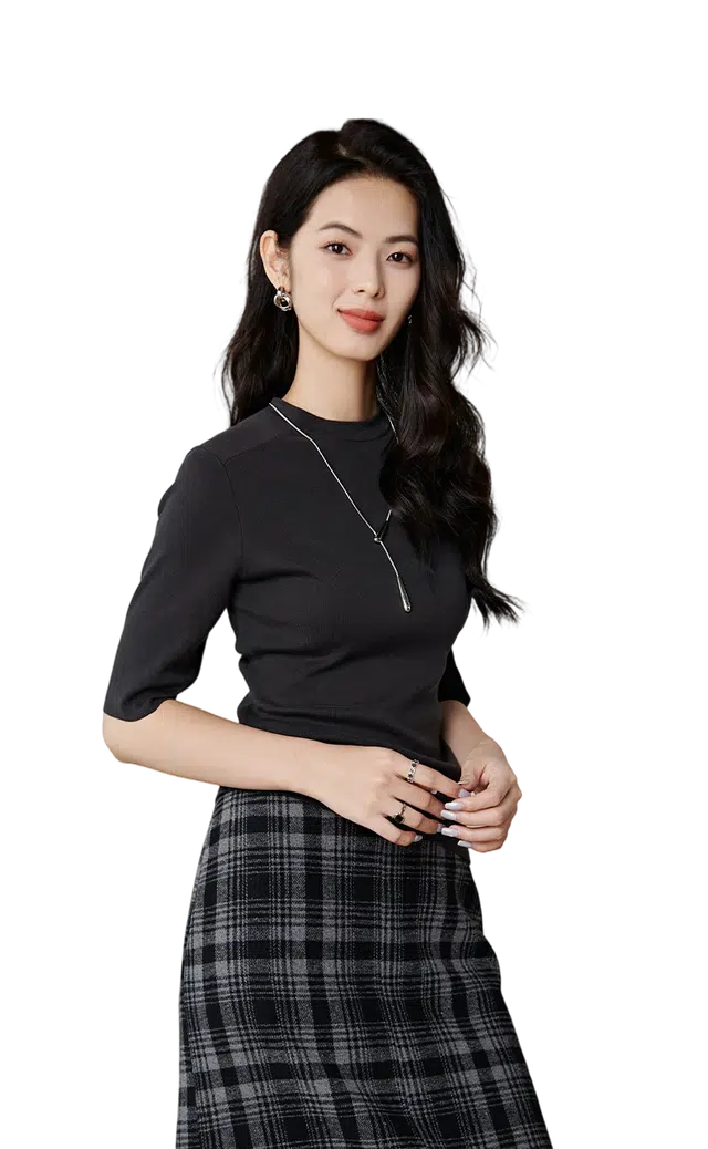 晚白 百搭纯色修身棉质高弹显瘦针织衫 女款