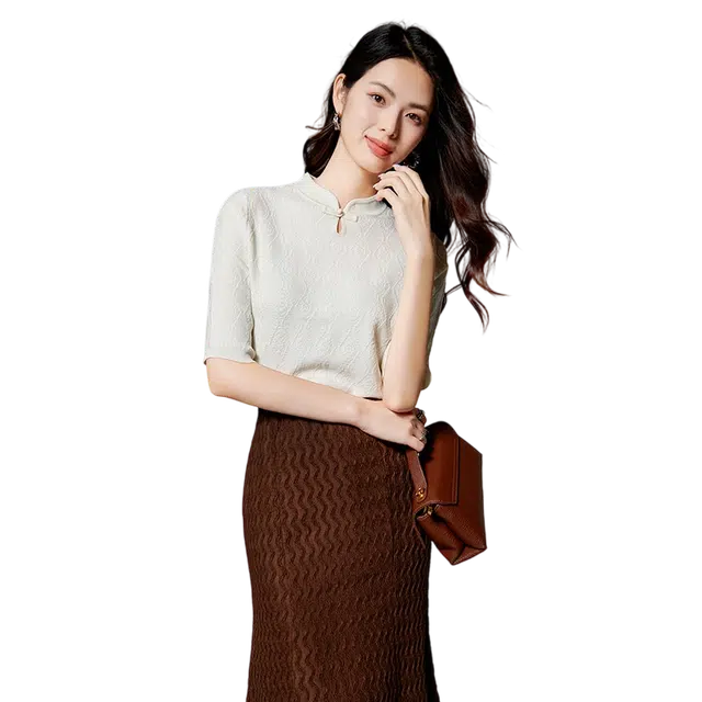 晚白 气质减龄文艺风时尚轻中式弹力针织衫 女款