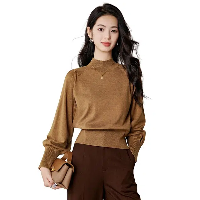 晚白 气质立领高弹减龄修身版型针织衫 女款