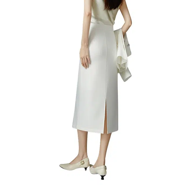 晚白 高腰版型包臀半裙侧拉链设计半身裙 女款 杏色