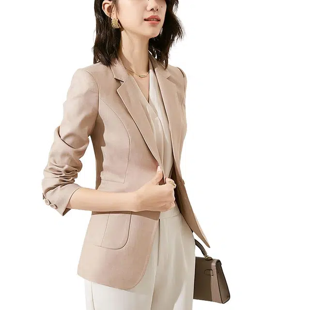 晚白 气质翻驳领修身显瘦简约干练小西装外套 女款