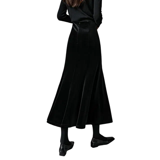 晚白 时尚简约气质半裙休闲百搭纯色丝绒鱼尾半身裙 女款