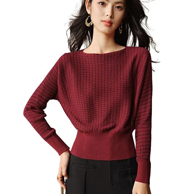 晚白 高弹力打底内搭不扎肤条纹针织衫 女款