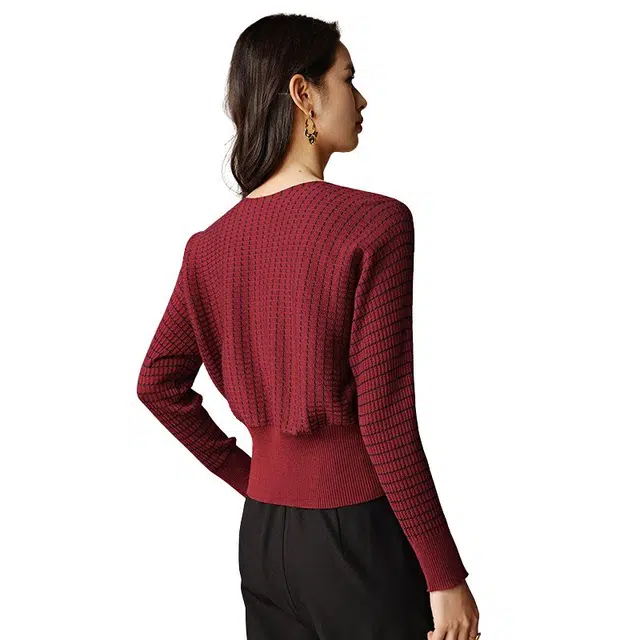 晚白 高弹力打底内搭不扎肤条纹针织衫 女款