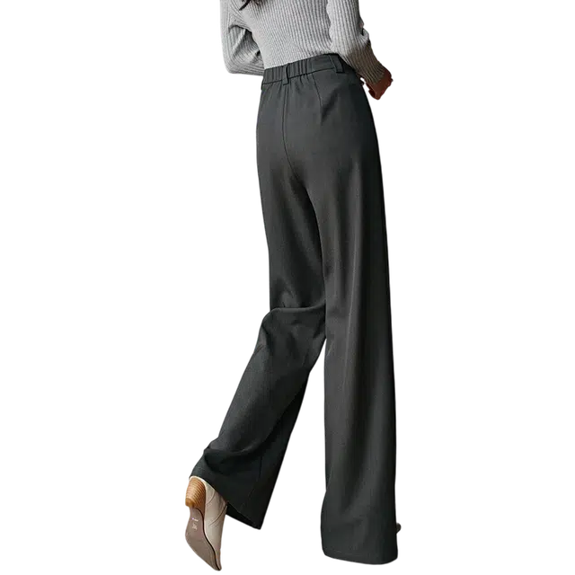 晚白 时尚通勤半松紧高腰窄版休闲裤 女款