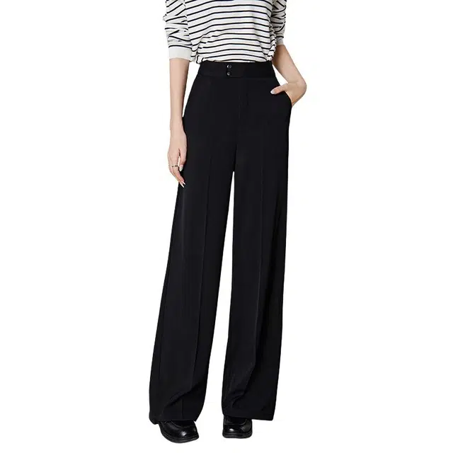 晚白 高腰设计直筒版型有口袋修饰腿型西装裤 女款