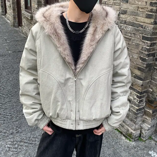 美式高街复古座山雕连帽加厚毛领加绒保暖拉链设计感休闲百搭外套棉服 男女同款