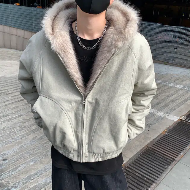 美式高街复古座山雕连帽加厚毛领加绒保暖拉链设计感休闲百搭外套棉服 男女同款