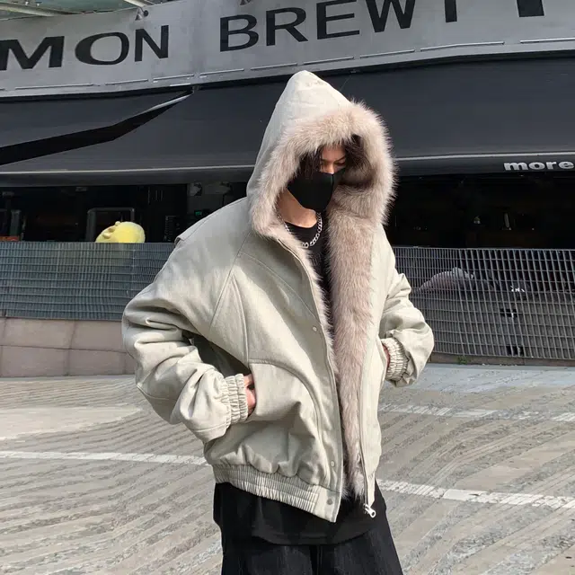 美式高街复古座山雕连帽加厚毛领加绒保暖拉链设计感休闲百搭外套棉服 男女同款