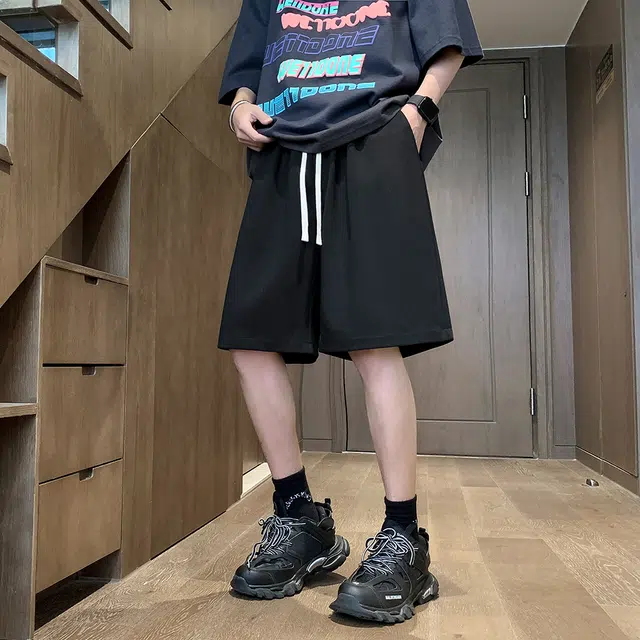 沐诚阳译 美式复古纯色宽松多风格透气五分运动短裤休闲短裤 男女同款