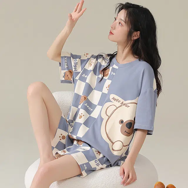 俏佳人 亲肤休闲柔软可外穿短袖慵懒家居服睡衣套装 女款