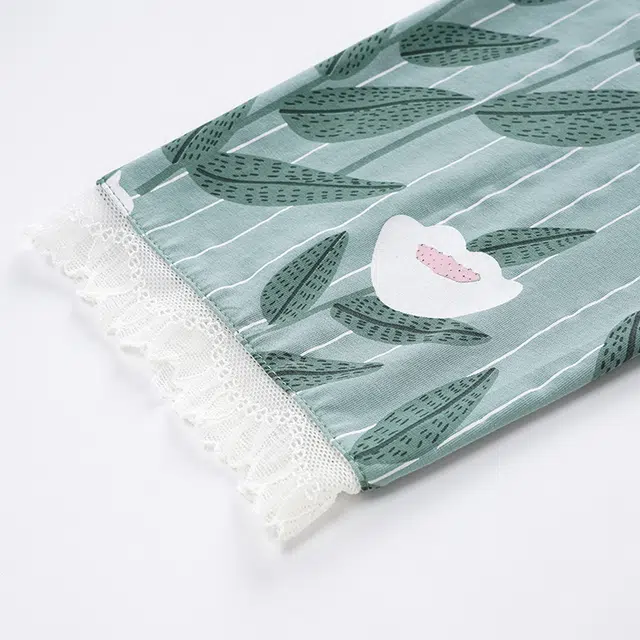 俏佳人 纯棉基础开衫翻领花卉图案休闲宽松透气亲肤可外穿长袖长裤家居服睡衣套装 女款