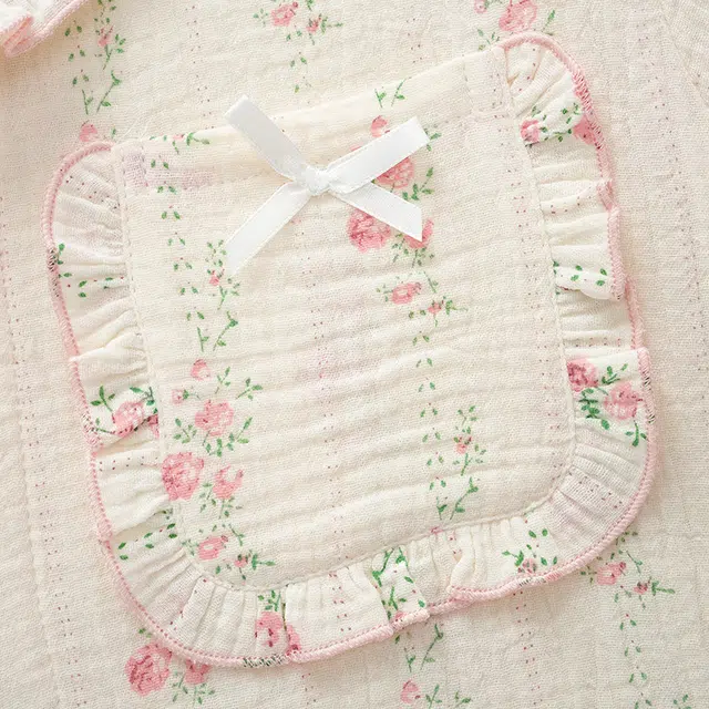 俏佳人 云朵棉系列 甜美开衫翻领花卉条纹舒适亲肤透气休闲宽松长袖长裤家居服睡衣套装 女款