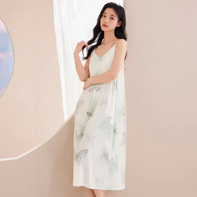 俏佳人 带胸垫套头吊带休闲慵懒风舒适可外穿透气垂感亲肤家居服无袖睡裙 女款