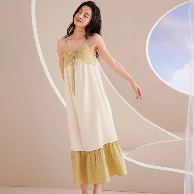 俏佳人 带胸垫透气亲肤休闲拼接无袖吊带家居服睡裙 女款