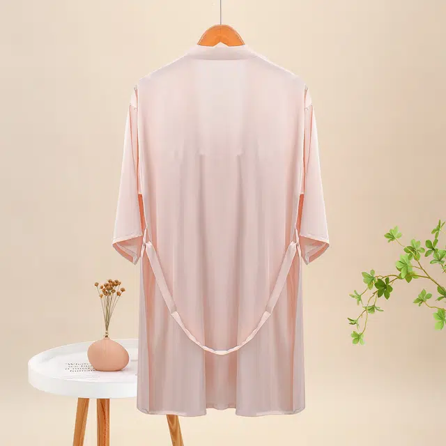 俏佳人 法式纯欲风蕾丝花边带胸垫性感休闲舒适长袖睡衣套装 女款 浅粉色