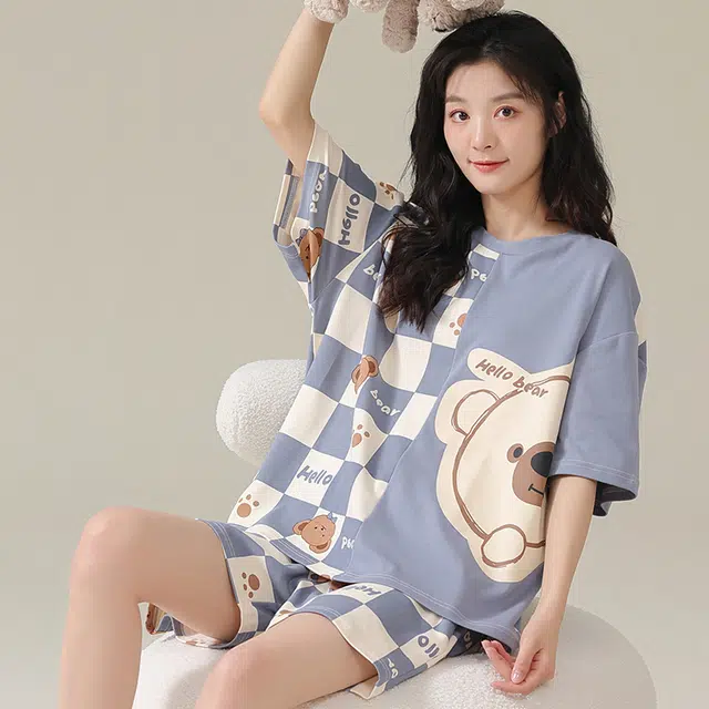 俏佳人 亲肤休闲柔软可外穿短袖慵懒家居服睡衣套装 女款