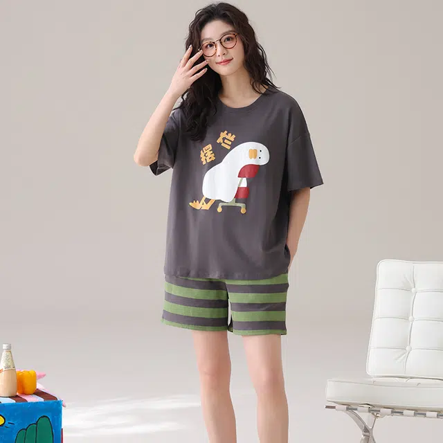 俏佳人 套头舒适纯棉透气休闲慵懒短袖家居服柔软亲肤睡衣套装 女款