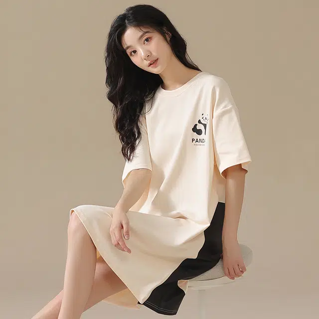 俏佳人 柔软亲肤熊猫公主风休闲套头慵懒舒适短袖家居服睡裙 女款