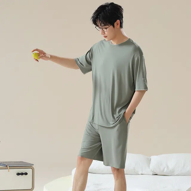 俏佳人 垂感柔软亲肤透气基础休闲短袖家居服慵懒睡衣套装 男款
