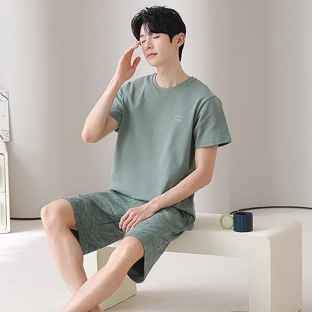 俏佳人 纯棉舒适透气短袖基础休闲慵懒家居服睡衣套装 男款