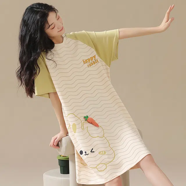 俏佳人 柔软亲肤兔子公主风休闲套头慵懒短袖家居服睡裙 女款